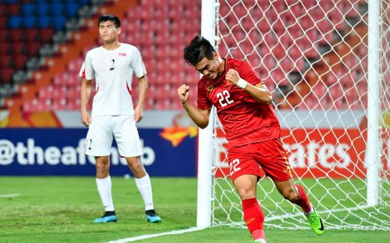 Tiến Linh ăn mừng bàn thắng mở tỉ số cho U23 Việt Nam. Ảnh: AFC