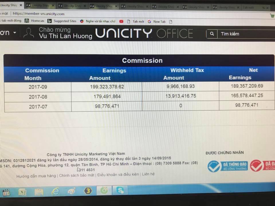 Nhà phân phối Vũ Thị Lan Hương cũng bị phía Unicity Việt Nam giữ lại tiền để nộp thuế thu nhập cá nhân, nhưng kiểm tra trên hệ thống của Cục thuế Hà Nội chị Hương không hề có mã số thuế cá nhân.