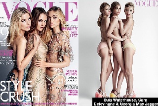  Bộ ba siêu mẫu tóc vàng rủ nhau chụp ảnh ngực trần trên Vogue