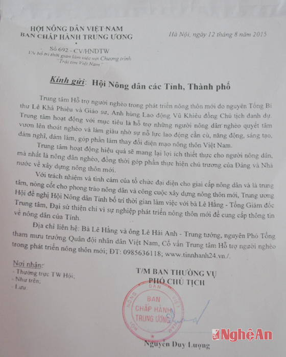 Công văn 692 của Hội nông dân Việt Nam gửi Hội nông dân các tỉnh