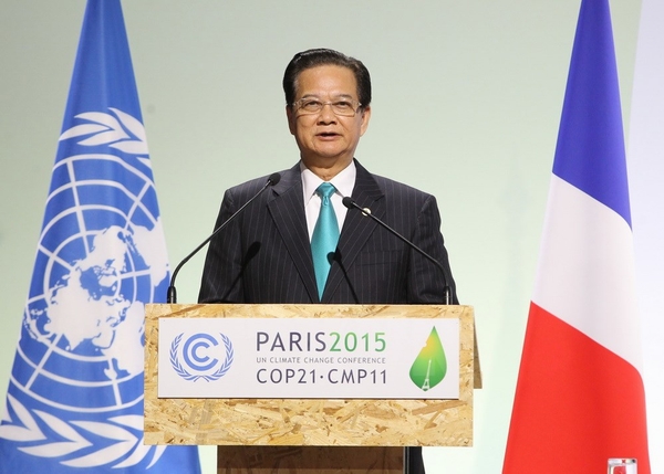 Thủ tướng Nguyễn Tấn Dũng phát biểu tại COP21 trước 150 nguyên thủ, người đứng đầu Chính phủ các quốc gia trên thế giới. (Ảnh: TTXVN)