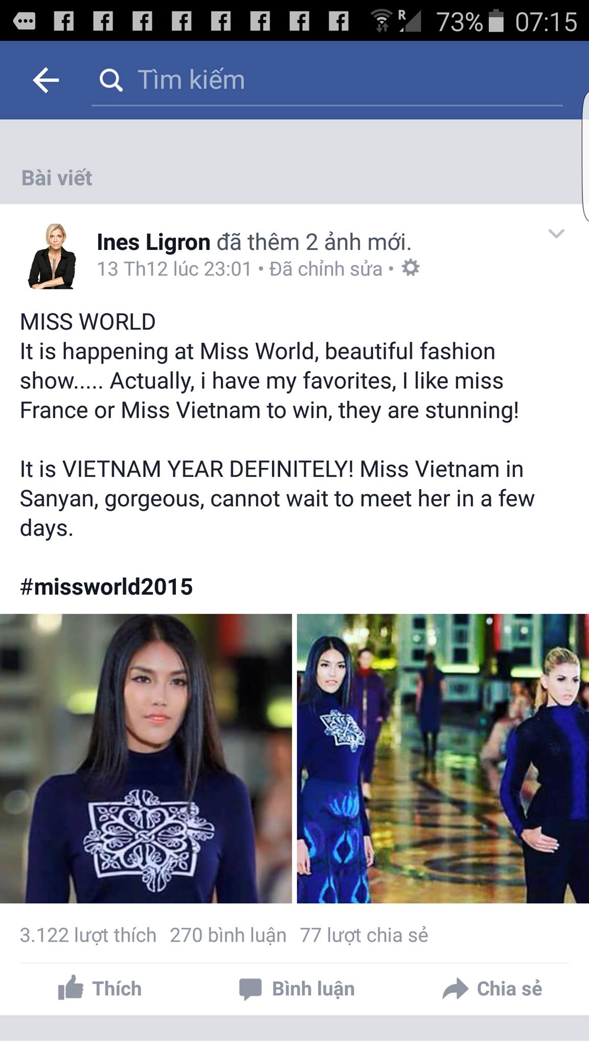 Lan Khuê đang có thành tích rất tốt tại Miss World