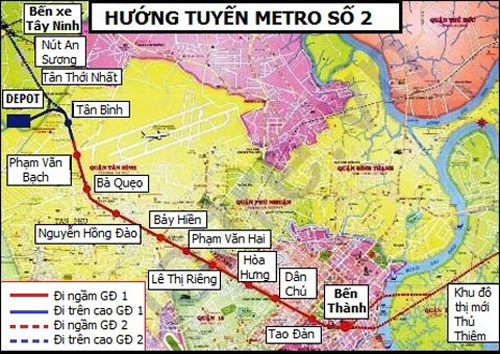 Sơ đồ tuyến metro số 2 Bến Thành - Tham Lương.
