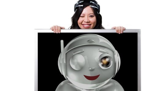 Tan Le cùng thiết bị EPOC, giúp chuyển biểu đạt nụ cười và cái nháy mắt của cô sang một robot tạo ra từ computer.