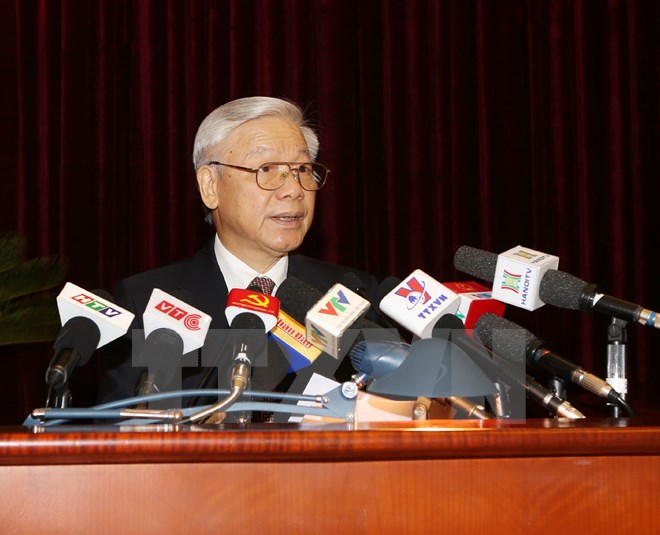 Tổng bí thư Nguyễn Phú Trọng phát biểu khai mạc hội nghị. Ảnh:TTXVN