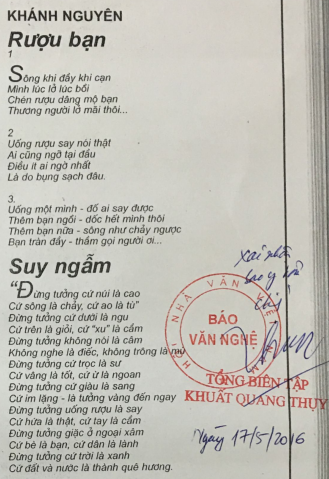 Bài thơ của tác giả Khánh Nguyên bị ông Hà Sỹ Liêm đạo