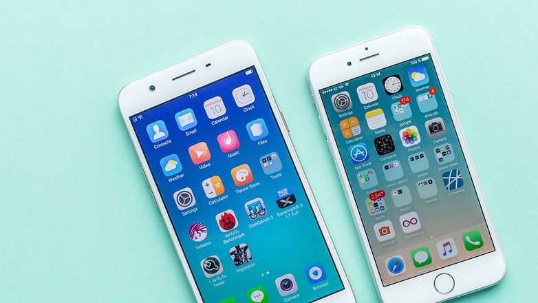 Oppo F1s (phải) và iPhone 6s (trái)