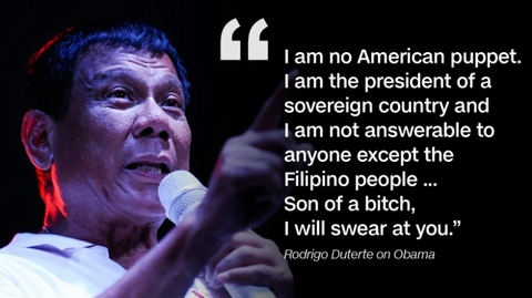 Tổng thống Philippines Duterte đã xúc phạm nặng nề Tổng thống Mỹ Obama