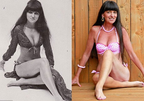 Suzy Monty sở hữu thân hình chuẩn với chiều cao 1,7 m. Vóc dáng của bà hoàn toàn không thay đổi khi so sánh giữa hai bức hình những năm 20 tuổi (trái) và khi đã 62 tuổi (phải).