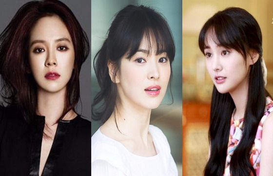 Top 3 Nữ thần châu Á 2016 (từ trái sang phải): Song Ji Hyo, Song Hye Kyo và Trịnh Sảng