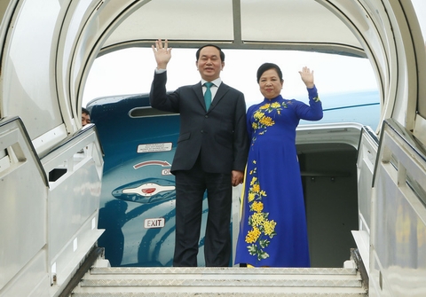 Chủ tịch nước Trần Đại Quang và Phu nhân đến sân bay Quốc tế Jose Marti. Ảnh: TTXVN
