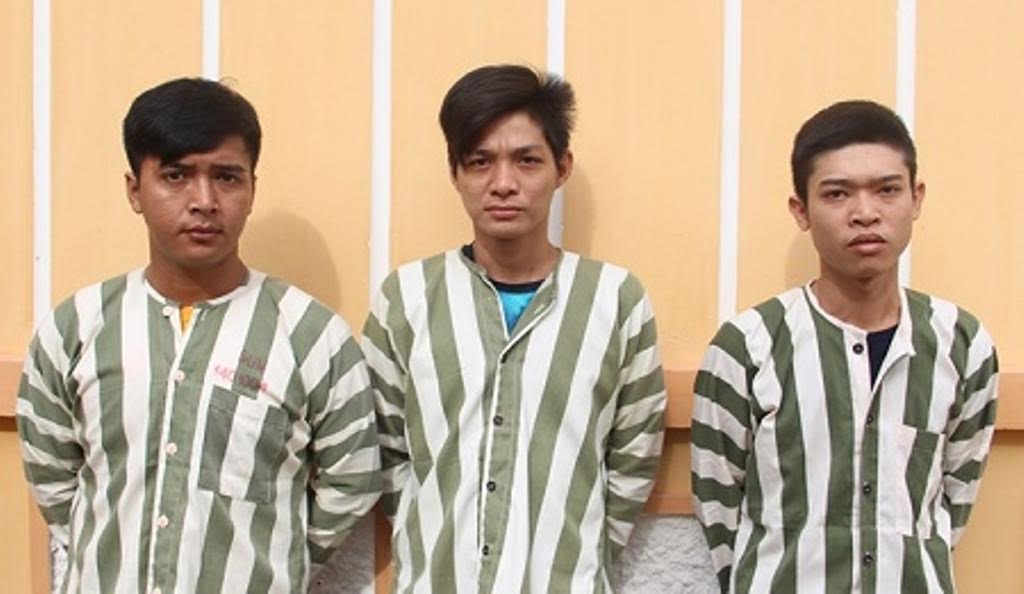 Thái, Tính và Văn bị bắt giữ sau khi gây án.