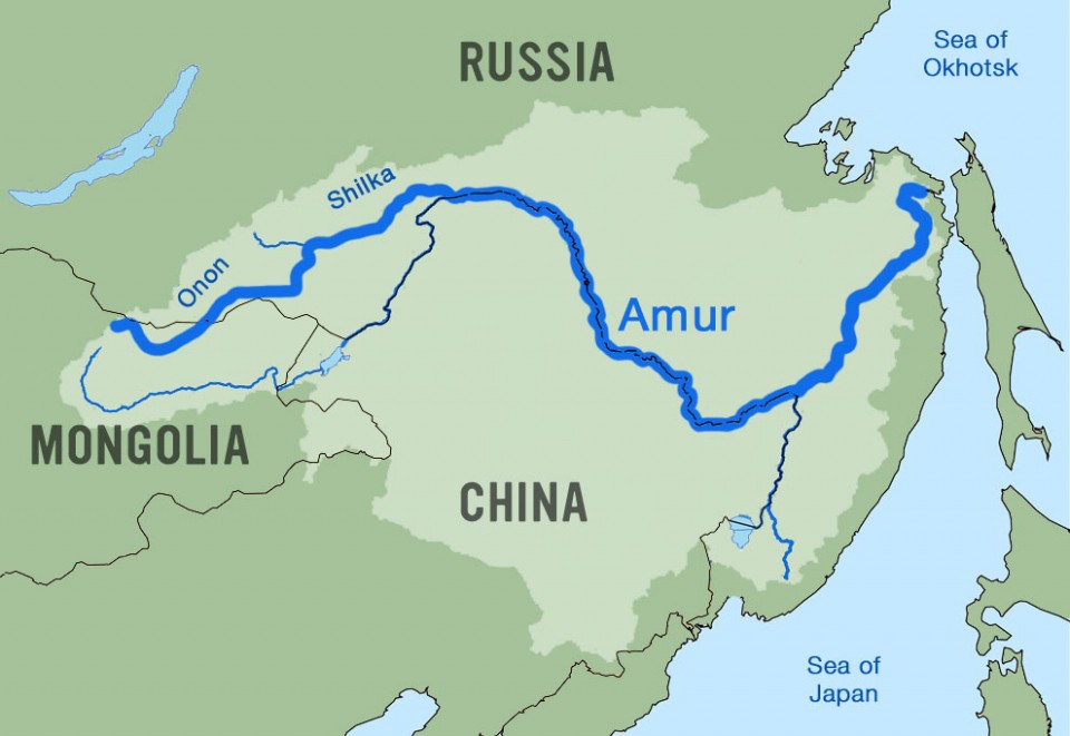 Vị trí sông Amur trên bản đồ. 