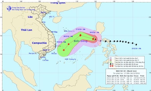 Bão số 10 đã vào Biển Đông, giật cấp 15