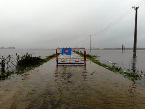 Chính quyền dựng biển cấm lưu thông ở những đoạn đường ngập lụt sâu, nguy hiểm