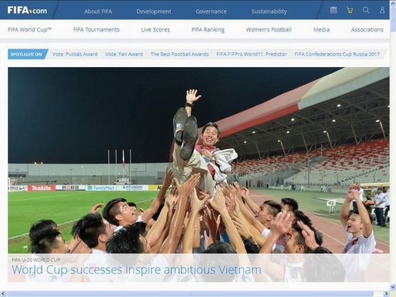 Hình ảnh bài viết ngợi ca tuyển Việt Nam trên trang chủ của FIFA