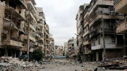 Chiến trường bị tàn phá nặng nề ở Syria