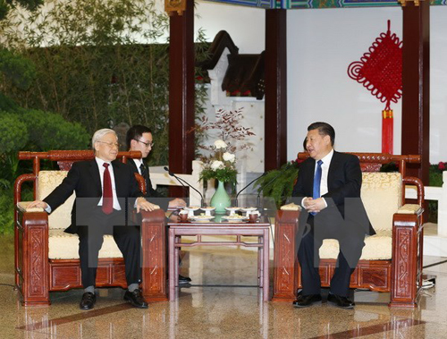 Chủ tịch Trung Quốc Tập Cận Bình hội đàm với Tổng Bí thư Nguyễn Phú Trọng. Ảnh: TTXVN