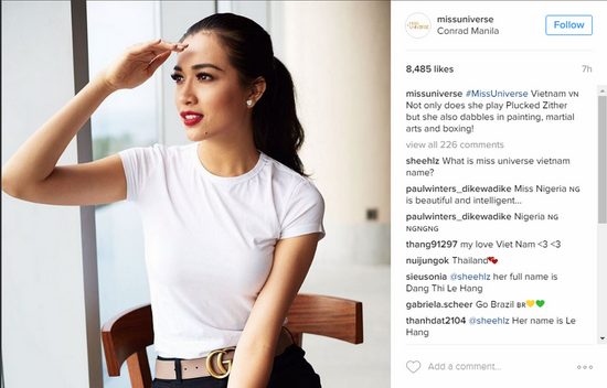 Một trong ba bức ảnh trên cũng được đăng tải trên Instagram chính thức của Miss Universe và sở hữu hơn 8 nghìn lượt yêu thích.