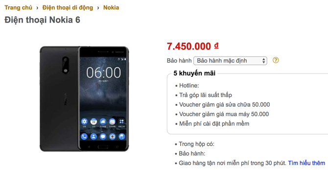Mức giá mới của Nokia 6 tại một cửa hàng ở Hà Nội.