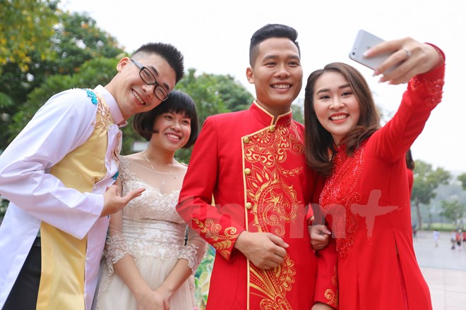 Tại Hà Nội, 40 cặp đôi sẽ hòa mình vào những nghi lễ trang trọng của Đám cưới nếp sống mới và Đám cưới vàng. (Ảnh: Minh Sơn/Vietnam+)