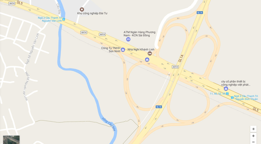 Bản đồ khu vực nút giao Thanh Trì - Quốc lộ 5. Ảnh: Google Maps.