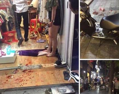 Hiện trường vụ án mạng kinh hoàng trên phố Hàng Bông khiến 1 người thiệt mạng và 2 người bị thương rất nặng.
