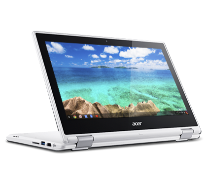 Acer ChromeBook R11: (giá 7,5 triệu đồng; màn hình 11,6 inch; trọng lượng 1,25 kg; tuổi thọ pin 12 giờ): Tại phân khúc laptop giá rẻ không thể vắng bóng ChromeBook R11 với thiết kế màu trắng và bảng điều khiển băng nhôm. R11 có màn hình cảm ứng rất phong cách với vòng xoay 360 độ, mặc dù độ phân giải thấp ở mức 1366 x 768 pixel nhưng chất lượng hình ảnh vẫn tương đối đẹp trên màn hình nhỏ hơn. Tuổi thọ pin khá dài với kích thước mỏng và khả năng di động tương đối dễ dàng làm cho Acer ChromeBook R11 lý tưởng để sử dụng khi đang di chuyển. Ưu điểm của Acer ChromeBook R11là sở hữu màn hình lật, tuy nhiên độ phân giải khá thấp.