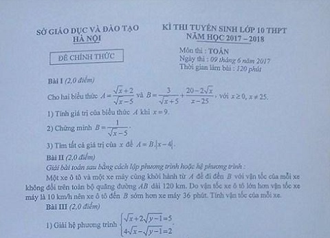 Hà Nội: Đề thi Toán vào 10 dài và không dễ