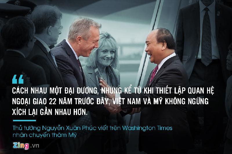 Nhân chuyến công du Mỹ, Thủ tướng Nguyễn Xuân Phúc đã có bài viết đăng trên báo Washington Times ngày 30/5. Khi nói về quan hệ Việt - Mỹ trong 22 năm qua, Thủ tướng cho rằng: 