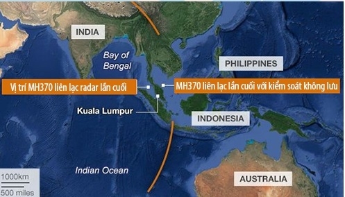 Vị trí máy bay Y-8F-200 Myanmar gặp nạn và MH370 Malaysia liên lạc với radar lần cuối. (Ảnh: VnExpress)