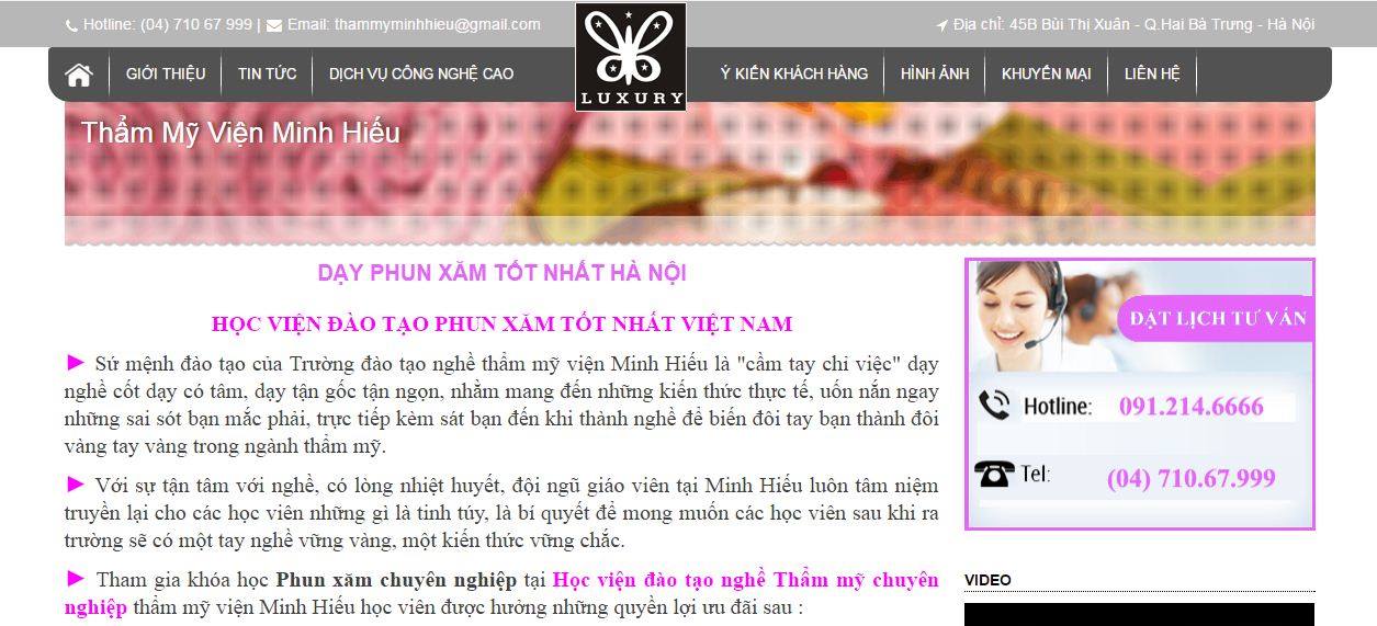 Hình ảnh quảng cáo trên website của TMV Minh Hiếu 