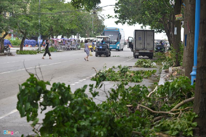 Đến gần trưa nay, nhiều cây xanh vẫn chưa được dọn dẹp trên các con đường ven biển Sầm Sơn. Sau khi đi sâu vào đất liền, bão số 2 suy yếu thành áp thấp nhiệt đới, sau đó tiếp tục suy yếu thành một vùng áp thấp trên khu vực trung Lào.