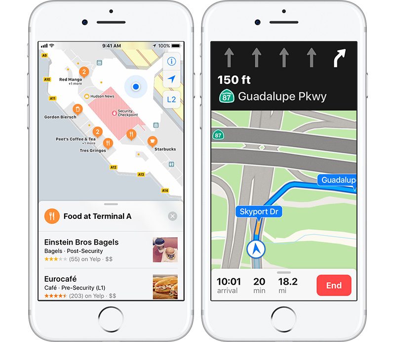 Ứng dụng Bản đồ (Maps): Apple đang thêm vào ứng dụng Maps một chỉ dẫn giới hạn tốc độ và điều hướng làn đường trong khi lái xe. Maps trong iOS 11 cũng sẽ bao gồm kế hoạch chi tiết về chuyến bay và trung tâm mua sắm, cho phép người dùng lập kế hoạch tốt hơn cho những chuyến đi xa. Ngoài bản cập nhật trên Maps, Apple còn được cho là đã tạo ra một công cụ tương tác thực tế có thể hướng dẫn người dùng xung quanh bằng cách đưa ra hướng đi vào thế giới thực.