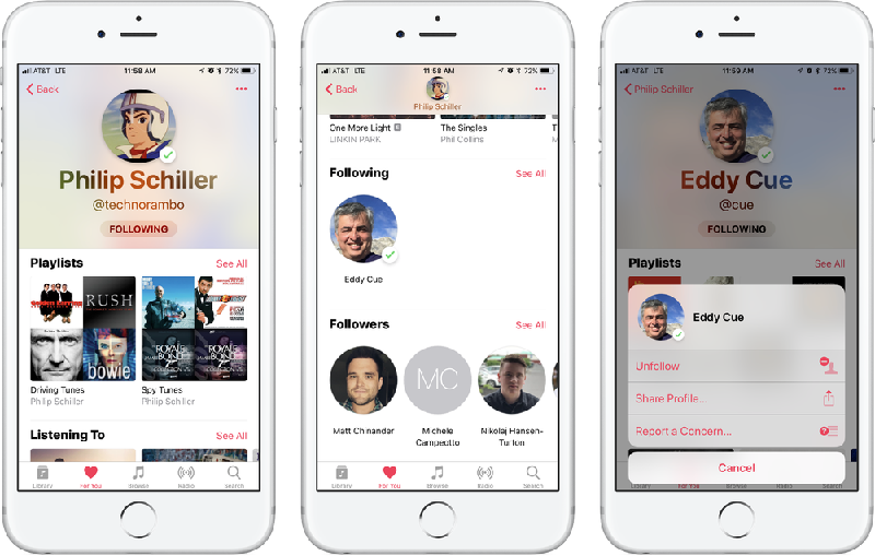 Apple Music: Apple đã thiết kế lại ứng dụng Apple Music lấy cảm hứng từ ứng dụng Spotify cho phần mềm sắp tới của nó. Người dùng có thể xem các đề xuất, những gì bạn bè của họ đang lắng nghe và tạo ra danh mục để bạn bè có thể theo dõi. Ứng dụng này giờ đây cũng hỗ trợ cho Shazam.