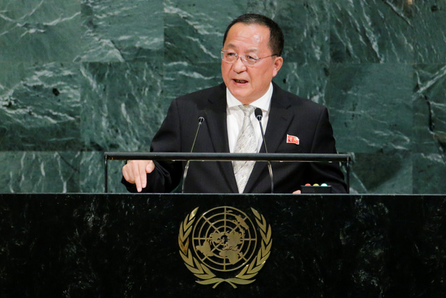 Ngoại trưởng Triều Tiên Ri Yong Ho phát biểu trước Đại hội đồng LHQ ngày 23-9 -