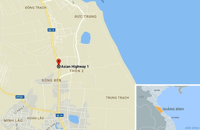 Vụ cháy xảy ra tại km 642, quốc lộ 1 qua thôn 2, xã Đồng Trạch. Ảnh: Google Maps.