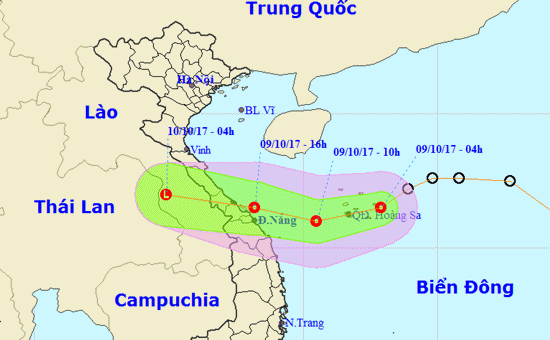 Áp thấp nhiệt đới đã vào gần bờ, mạnh lên từ Quảng Bình - Đà Nẵng