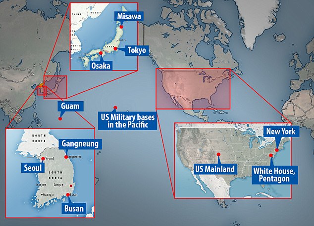 Danh sách mục tiêu tấn công hạt nhân của Triều Tiên bao gồm cả Nhà Trắng và Lầu Năm Góc ở Mỹ.