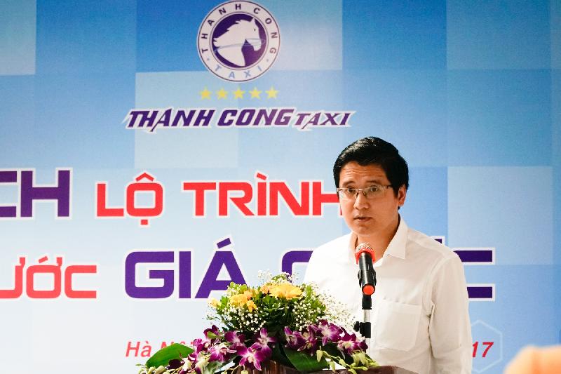 Ông Nguyễn Khương Duy, đại diện hãng taxi Thành Công, phát biểu tại sự kiện ra mắt gói tiện ích mới.