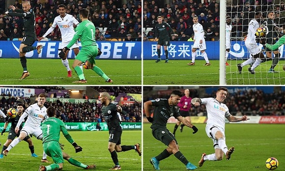 Man City ghi 4 bàn vào lưới Swansea City