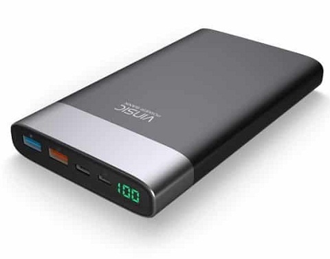 3. Vinsic External Battery Pack (20.000 mAh). Mô hình này được trang bị ba cổng USB (USB-C và Quick Charge của Qualcomm). Ưu điểm : trên pin có hiển thị phần trăm hiện có. Giá : từ 30 euro (khoảng 800 ngàn đồng) trên Amazon.