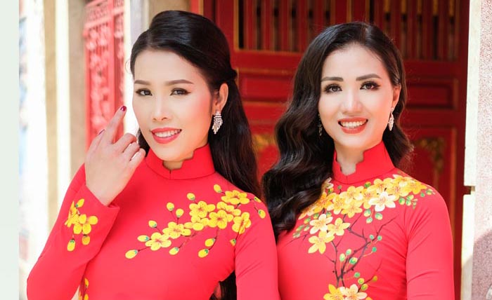 Á hoàng Thụy Oanh và Thu Hằng khoe sắc với áo dài xuân