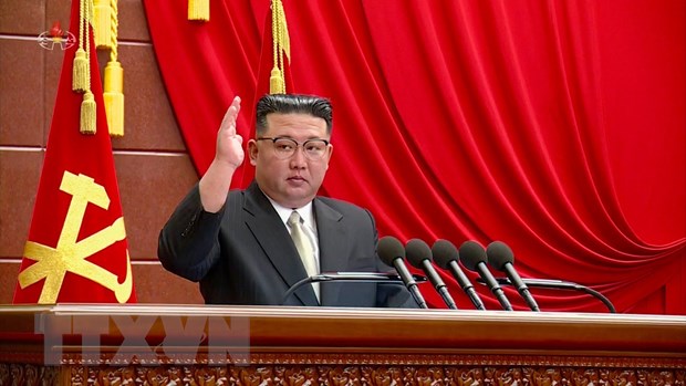 Nhà lãnh đạo Kim Jong-un chủ trì Hội nghị toàn thể mở rộng lần thứ 6 Ban chấp hành Trung ương khóa VIII đảng Lao động Triều Tiên tại Bình Nhưỡng, ngày 26/12/2022. (Ảnh:YONHAP/TTXVN)
