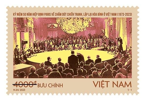 Hình ảnh Tem Kỷ niệm 50 năm Hiệp định Paris về chấm dứt chiến tranh, lập lại hòa bình ở Việt Nam (1973-2023)
