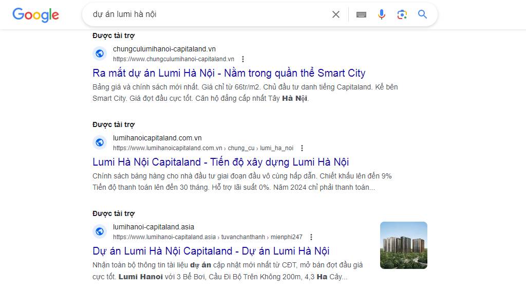 Nhan nhản website giới thiệu về dự án Lumi Hà Nội. Ảnh: Chụp màn hình