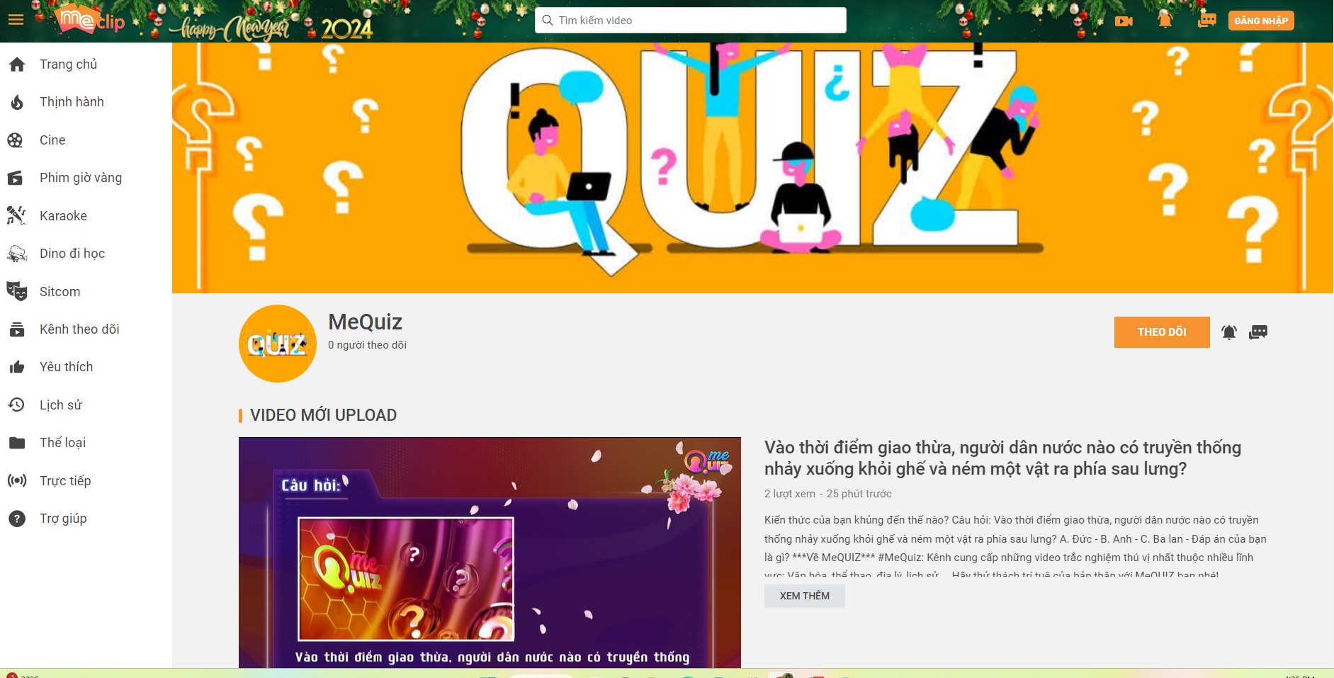 Giao diện của kênh MeQuiz
