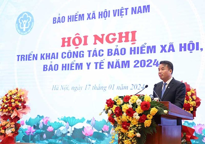 Tổng Giám đốc BHXH Việt Nam Nguyễn Thế Mạnh phát biểu tại hội nghị. Ảnh: BHXHVN