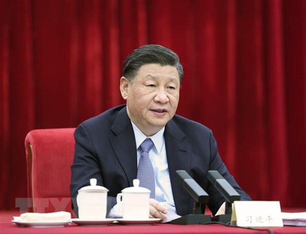 Tổng Bí thư, Chủ tịch Trung Quốc kiêm Chủ tịch Quân ủy Trung ương Tập Cận Bình phát biểu trong cuộc gặp các đại biểu tham dự Kỳ họp thứ nhất Đại hội Đại biểu Nhân dân Toàn Quốc khóa XIV ở Bắc Kinh, ngày 6/3. (Ảnh: THX/TTXVN)