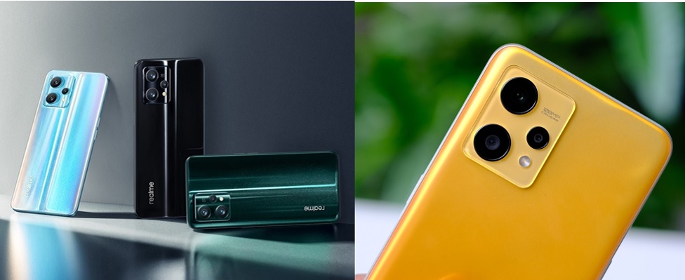 realme 9 Pro+ (trái) sở hữu chipset MediaTek Dimensity 920 5G mạnh mẽ, realme 9 (phải) 
được trang bị camera 108MP cao cấp trong tầm giá trung cấp
